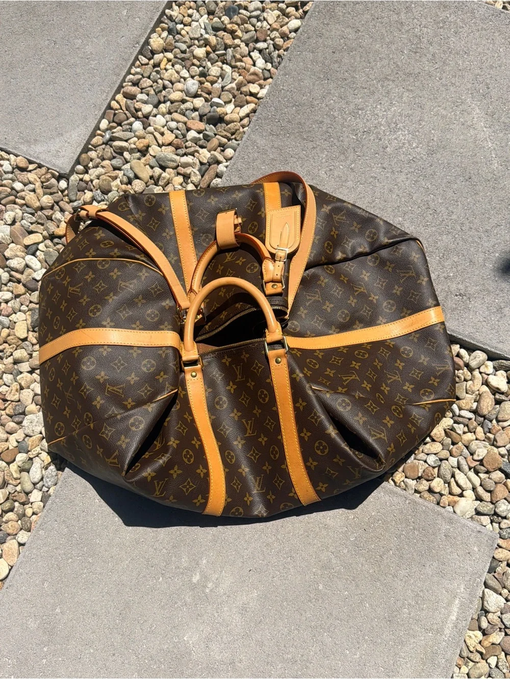 Louis Vuitton Monogram Travel Duffel Bag in Brown and Tan Leather